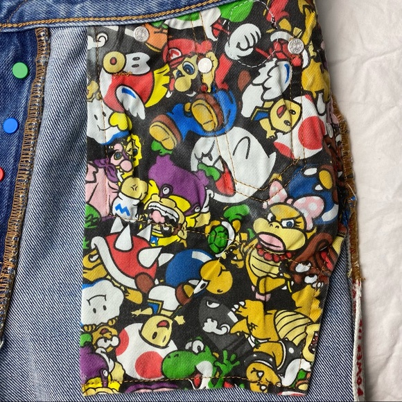 Levi’s Nintendo Super Mario Power Up Blue Tab 501 Straight 24x26 Womens Jeans - Picture 10 of 16